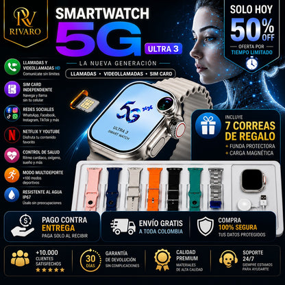 ⌚ Reloj Inteligente con Doble Cámara y SIM Card + 7 Correas GRATIS 🎁"